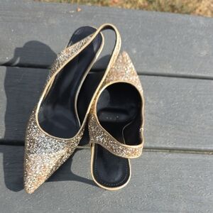 Gold Glitter Women's Slingback Shoes Size 8 (39)